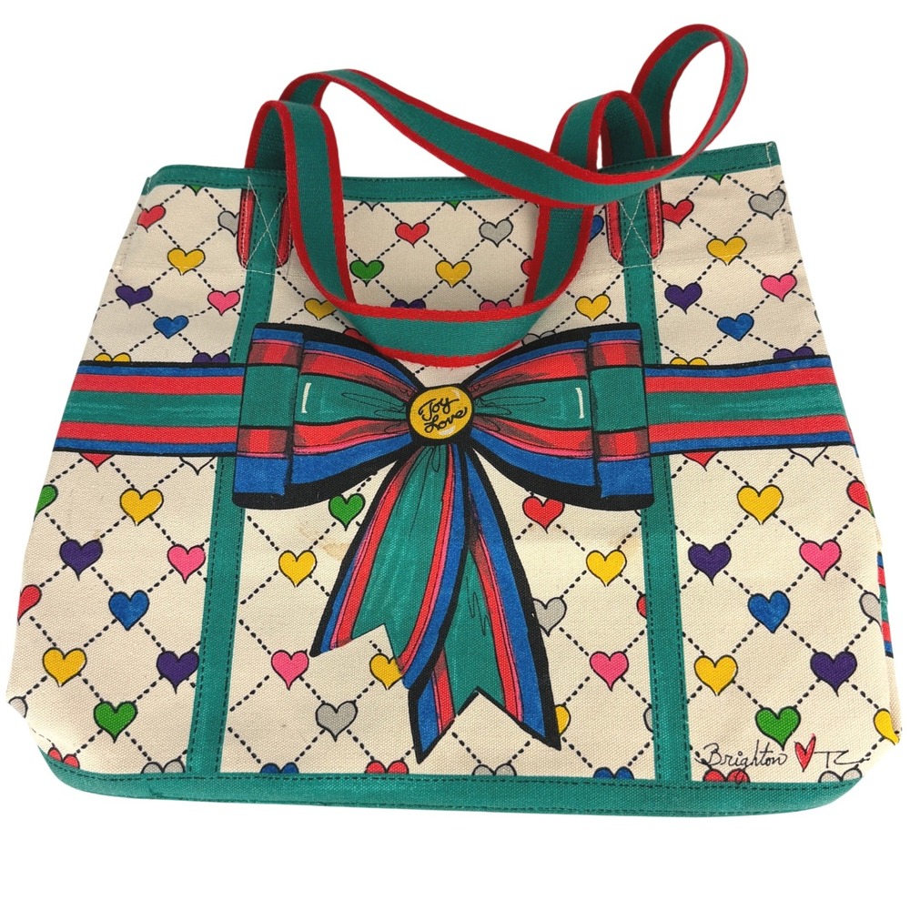 Brighton Love & Joy Tote Bag Hearts Bow Lulu Elf Canvas Multicolor Holiday